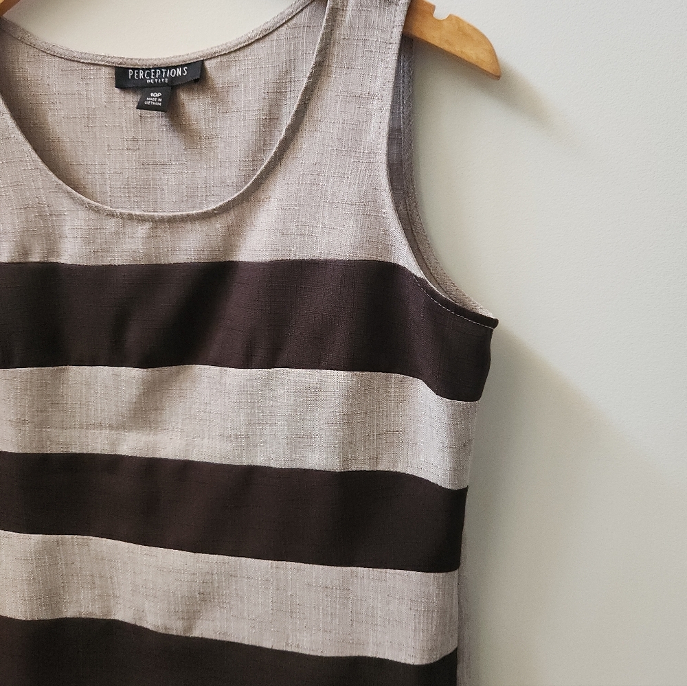Perceptions Petite Size 10 Striped Tank Top Sleeveless Side Zipper Neutral - Picture 4 of 9